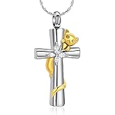 constantlife Cross Urn Necklace for Ashes Cat Butterfly Cremation Jewelry for Women Men Memorial Pendant Chain Human Pet Ashes Holder