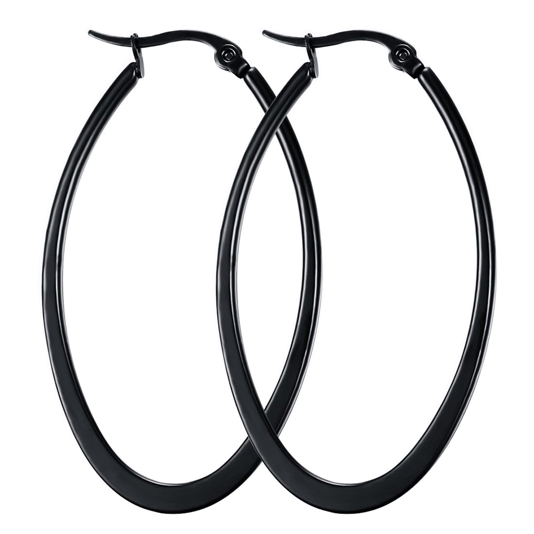 Caimeytie Oval Hoop Earrings for women Stainless Steel Black color birthday gifts valentines present
