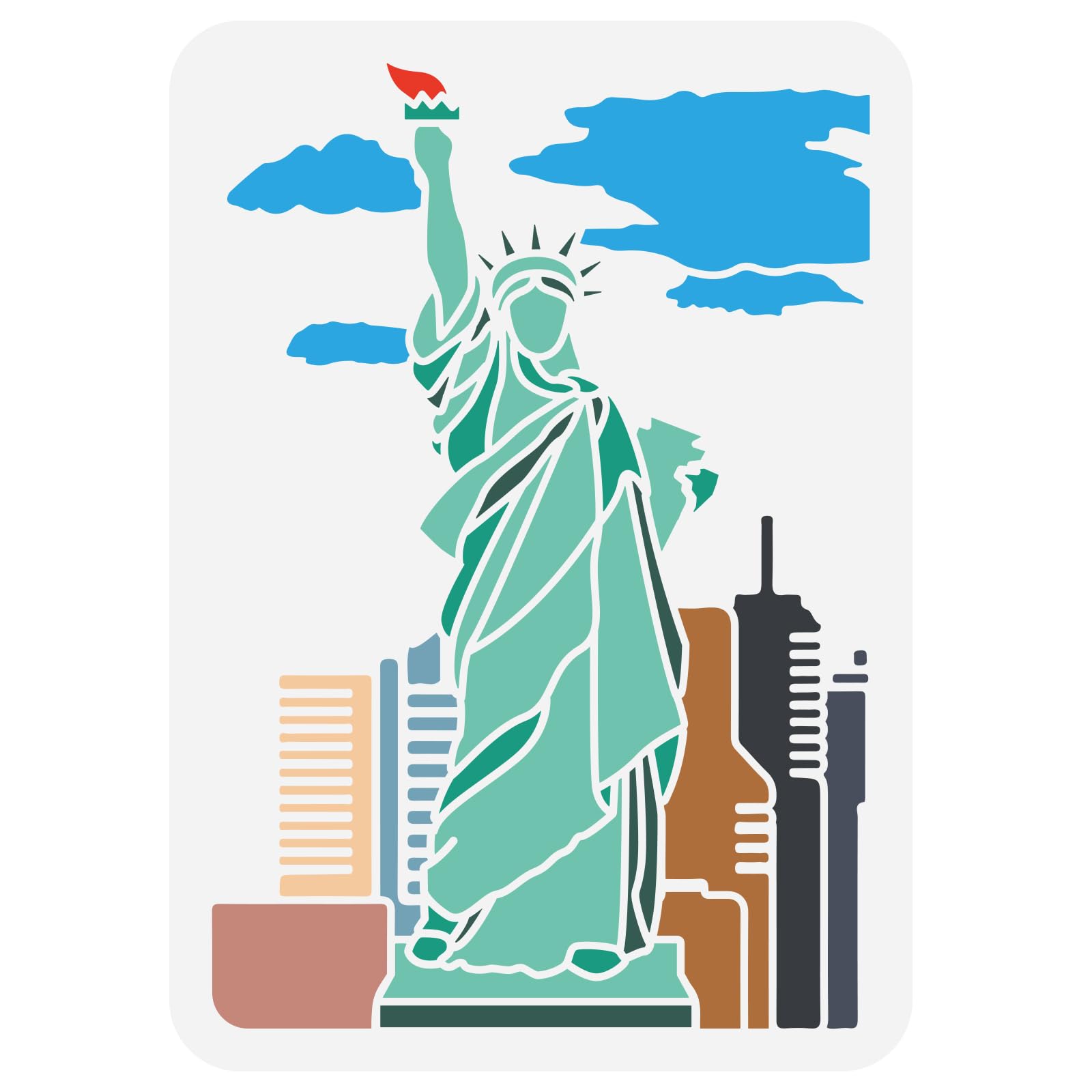 FINGERINSPIRE Statue of Liberty Stencil 21x29.7cm American Landmark Statue of Liberty Pattern Painting Template Architecture Theme House Sea Clouds Stencil for Painting on Wood Wall Fabric Furniture