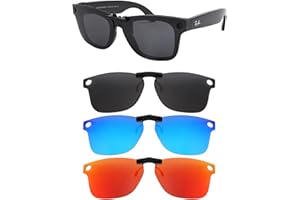 HILEEN Polarized Clip-on Sunglasses for Ray-Ban Meta Wayfarer RW4006 50-22 for Men Women UV Protection-Black+Fire Red+Ice Blu