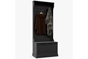 HOMCOM 28" Coat Rack Shoe Bench, 3-In-1 Entryway Hall Tree with Shoe Storage Bench, Modern Coat Hanger Stand with 4 Double Ho