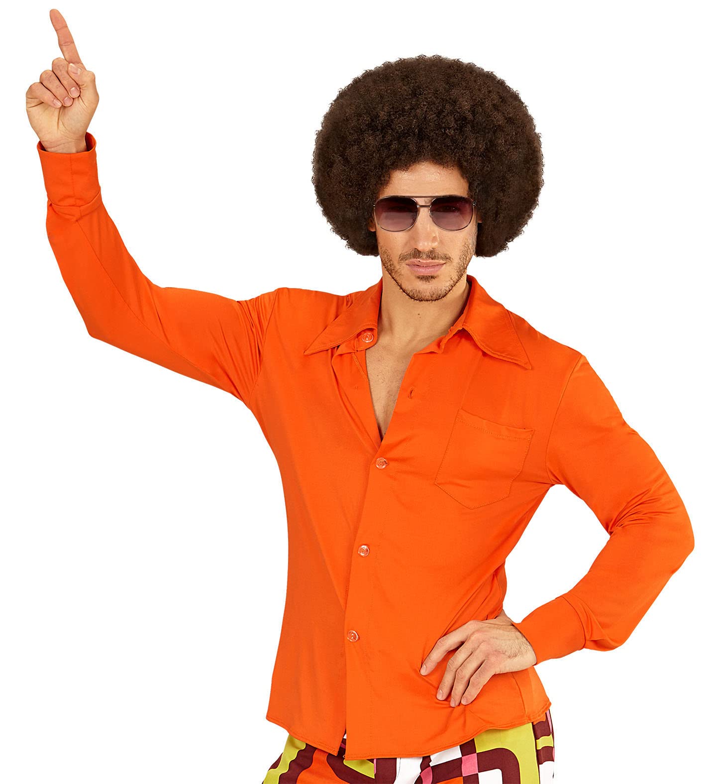 70s Retro Shirt with or without Pattern Disco Men's Costume Seventies Hat, Size: S/M, Colour: Orange