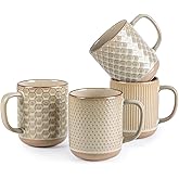 GBhome Ceramic Coffee Mugs Set of 4, 12oz Handmade Stoneware Coffee Mugs Set with Large Handle for Cappuccino/Latte/Tea/Hot Cocoa, Dishwasher & Microwave Safe-Pale khaki