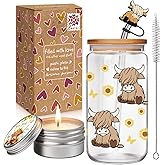 Cute Highland Cow Cup Christmas Gifts for Women, 3Pcs Highland Cow Glass Cups Birthday Christmas Gifts for Girls Mom Cowgirls Coffee Lovers, Farmhouse Western Animal Office Highland Cows Themed Stuff