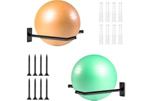 svteli Wall Mount Exercise Ball Holder, Metal Yoga Ball Holder, Heavy Duty Medicine Ball Rack, Stability Ball Storage Rack for Gym, Garage, Home, 2 Pack