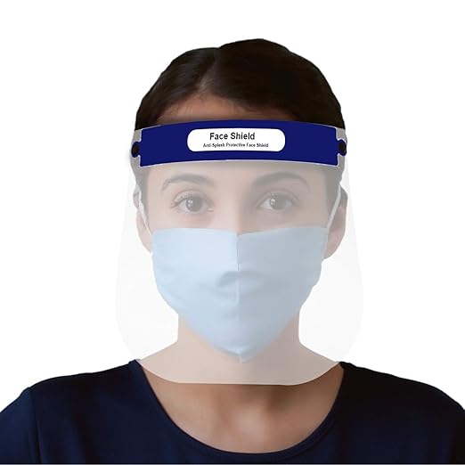 ORILEY AYURVEDA ORFS10 350 Micron Disposable Face Shield with Adjustable Elastic Strap Anti-Splash Single Use Protective Facial Cover Transparent Full Face Visor with Eye & Head Protection (10 PCS)