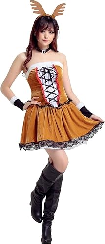 Amazon 可愛いトナカイ コスプレ コスチューム サンタ セット クリスマス 動物 鹿 衣装 大人用 レディース仮装セット Cタイプ コスプレ 仮装 通販