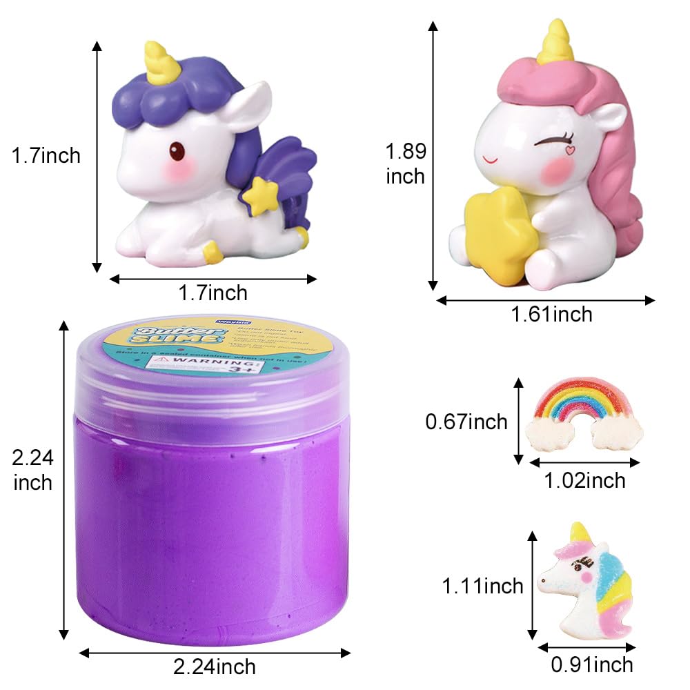 Waybla 2 Pack Butter Slime Kit for Kids with Glitter, Unicorn Figurines, Rainbow & Star Accessories – DIY Slime Toy Gift for Girls & Boys, Party Favors, Stocking Stuffers, Easter Basket Stuffers
