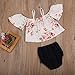 Kidsa 0-2T Baby Girls Summer Outfits Set Floral Off Shoulder Tank Tops + Black Short Pants,Black and White, 80(6-12 Months)