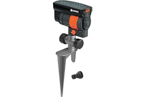 GARDENA 20575 | Up to 2300 sq ft - ZoomMaxx Adjustable Oscillating Sprinkler on Metal Step Spike for Watering Large Area Lawn with US Hose Threads, Yard and Garden. Gardena Quick Connects