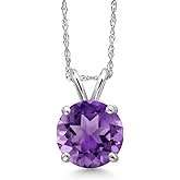 Gem Stone King 14K White Gold Purple Amethyst Pendant Necklace for Women | 1.70 Cttw | Gemstone February Birthstone | Round 8MM | With 18 Inch Chain