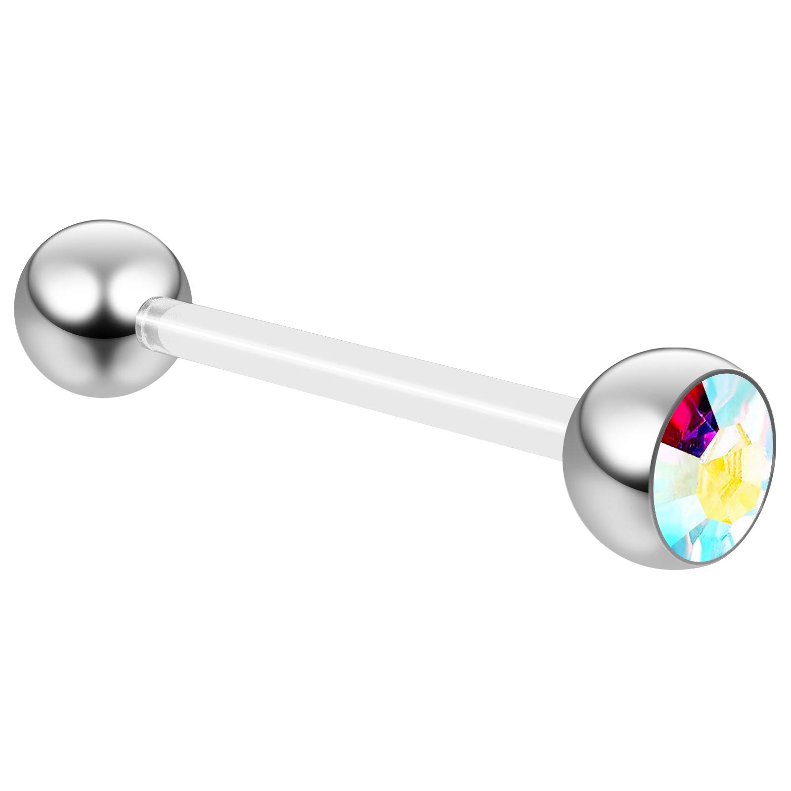 14g 1.6mm Bioflex Tongue Bar Ring Bioplast Sparkling Crystal Flexible Aurora Borealis Piercing Jewellery AB 16mm