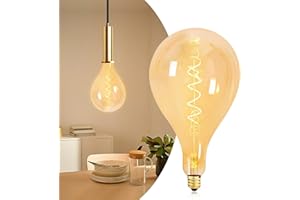 Large Decorative LED Edison Light Bulb Oversized Soft Yellow, AMDTU Vintage Style Amber Glass 40 Watt Equivalent, Dimmable Gl