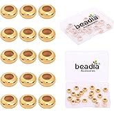 BEADIA 18K Gold Plated Stopper Beads 8x4mm 20pcs Rondelle Insert Silicon Length Adjust Spacer Beads for Jewelry Making Findings