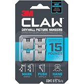 3M Claw 15 lb. Drywall Picture Hanger with Spot Markers, Heavyweight Hanging Solution for Room Decor and Office Decor, Including Mirrors or Large Art &ndash; 5 Pack