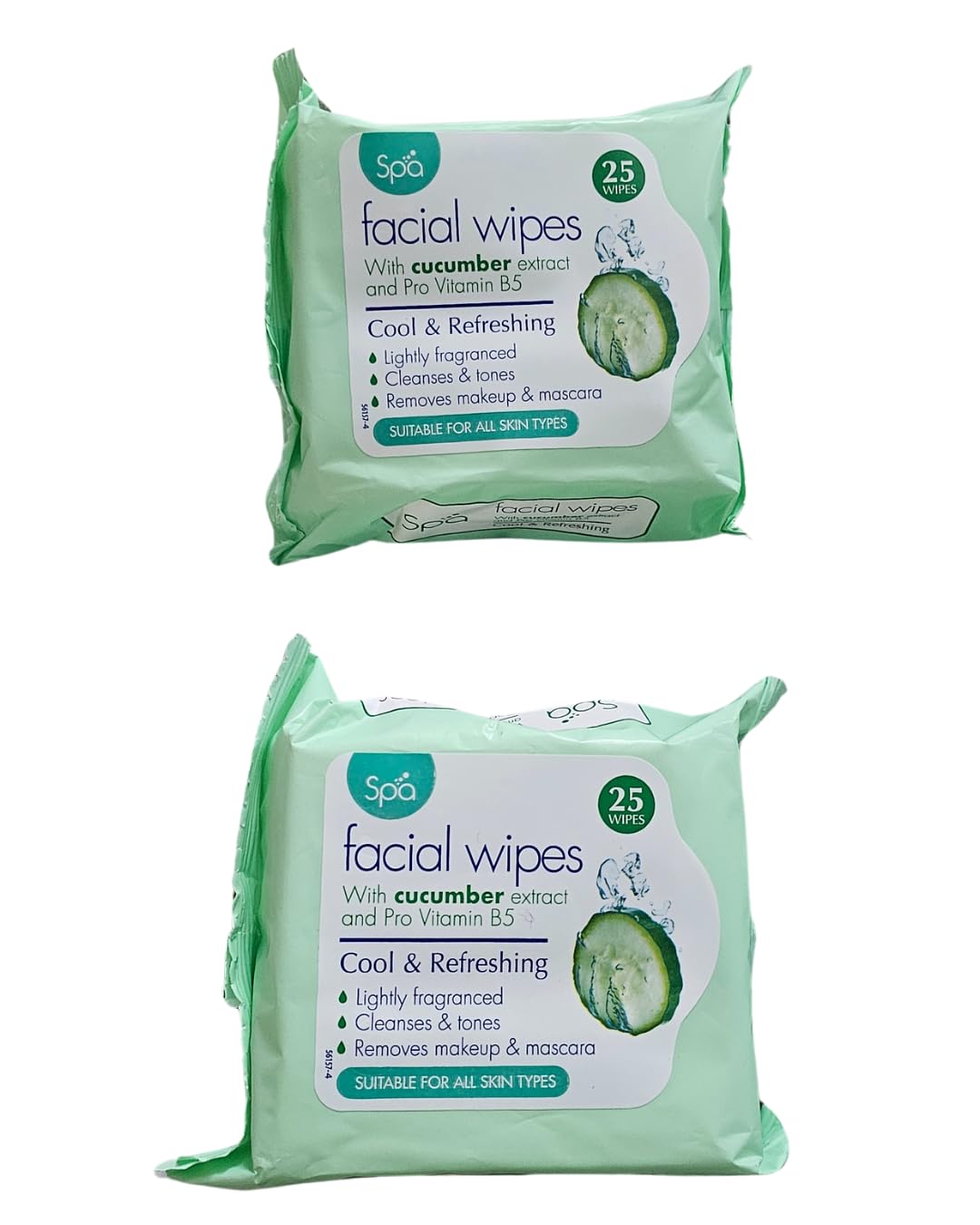 crwp Facial Wipes with Cucumber Extract and Pro Vitamin B5, 25 Wipes, Cool and Refreshing, All Skin Types, Pack of 2 with crwp card.