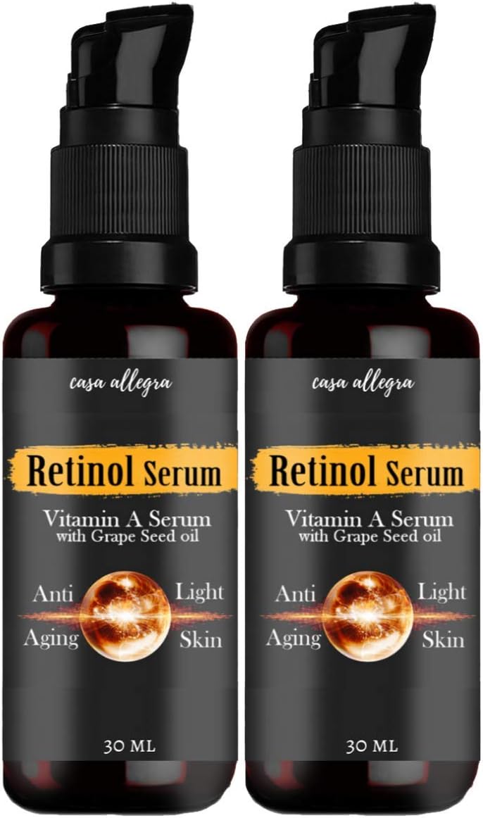 Casa Allegra Retinol Serum Combo 2.5% for Extreme Fairness and Anti Aging | Vitamin A Facial Serum with Can-berry Extracts for Skin Lightening and Whitening(Pack Of 2) - 30 ML