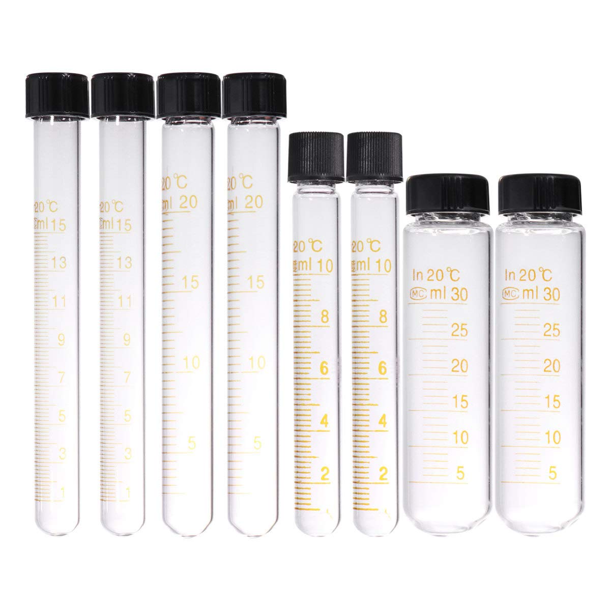 Glass Test Tube, Graduated Test Tube, 10ml 15ml 20ml 30ml Clear Glass Tubes with Caps, Test Tubes for Science Experiment Labs Candy Salt