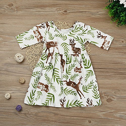 CSSD Girls Princess Dresses, Toddler Baby Short Sleeve Floral Deer Pageant Dresses (18M, Multicolor)