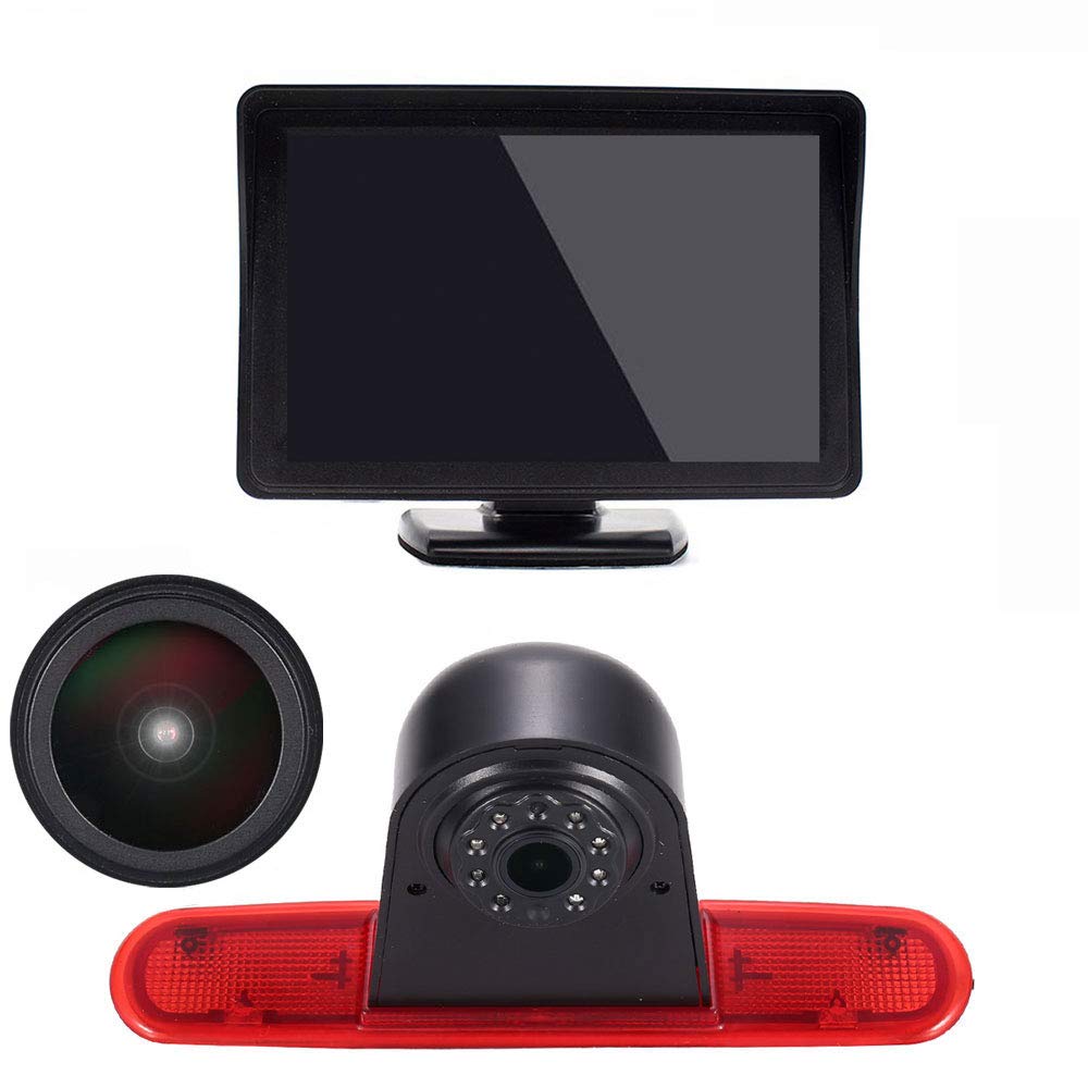 〔18mm Lens Camera + 4.3'' TFT LCD Monitor〕Car HD waterproof 3rd Brake Light Reverse Camera Kit for Fiat Doblo 263 van (2010-Present)/Opel Combo(2011-2018)
