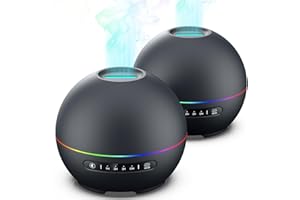 THIMONES 2 Pack Essential Oil Diffusers for Home - 200ml Aromatherapy Diffuser Humidifier with 4 Timers & 7 Colors Night Lights, 20dB Quiet Working for 10 Hours, Waterless Auto-Off