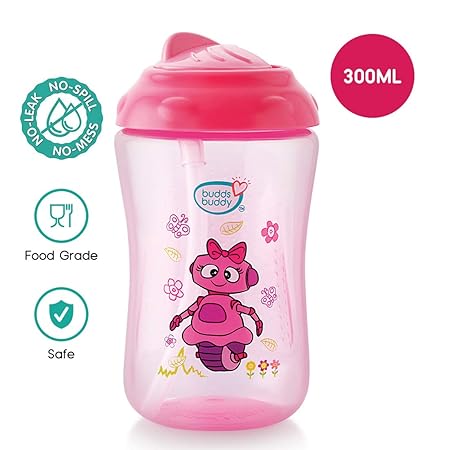 Budds Buddy Premium Cup with Straw Lid 1pc 300ml (Pink)