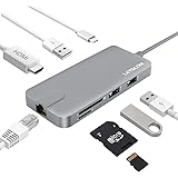 USB-C Hub, Letscom 8-in-1 Type C Hub with HDMI Port, Gigabit Ethernet Port, USBC Charging Port, 2 USB 3.0 and 1 USB 2.0 Ports, SD/TF Card Reader, for MacBook Pro and More Type-C Devices, Grey