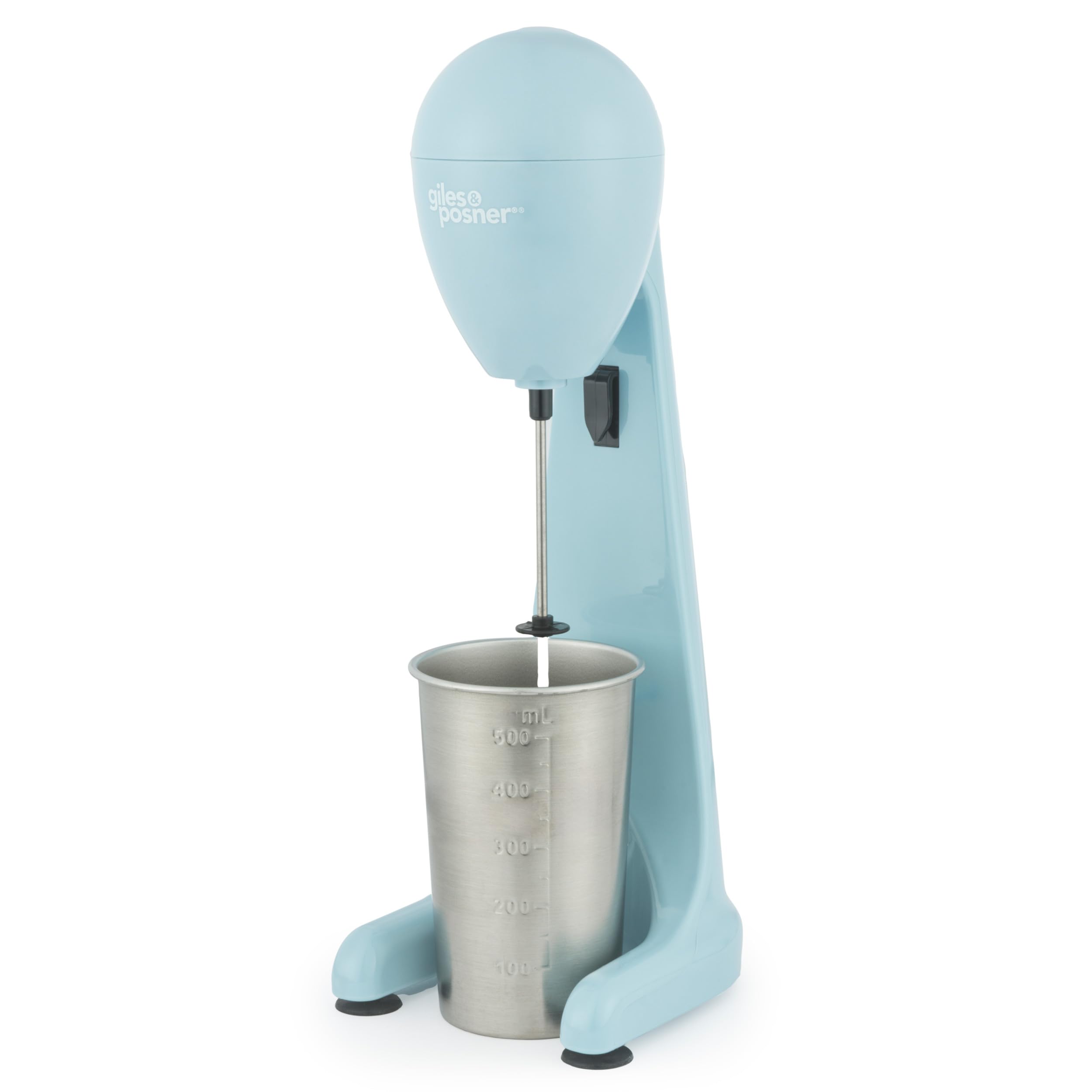 Giles & Posner Milkshake Maker – Iced Coffee Maker, 2 Speeds, Includes 500ml Stainless Steel Cup & Blade, Capacity Markings, Milk Frothing, Cocktails, Electric Drinks Mixer, Pastel Blue, 100W