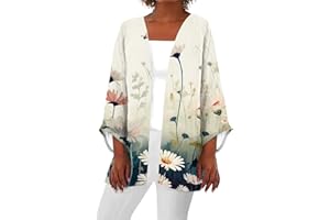 Women Tops for Women 2024 3/4 Sleeve Loose Cardigan Blouses Casual Mid-Length Print Kimono