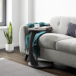 C-Shaped Round End Table with Rolling Wheels