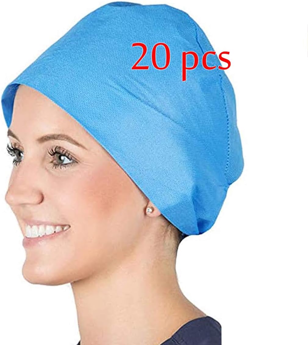 Cityelf 20 pcs Disposable Non-woven Bouffant Caps- 21 inches Hair Cover Hat with Elastic Stretch Band for Cooking shower Salon Spa