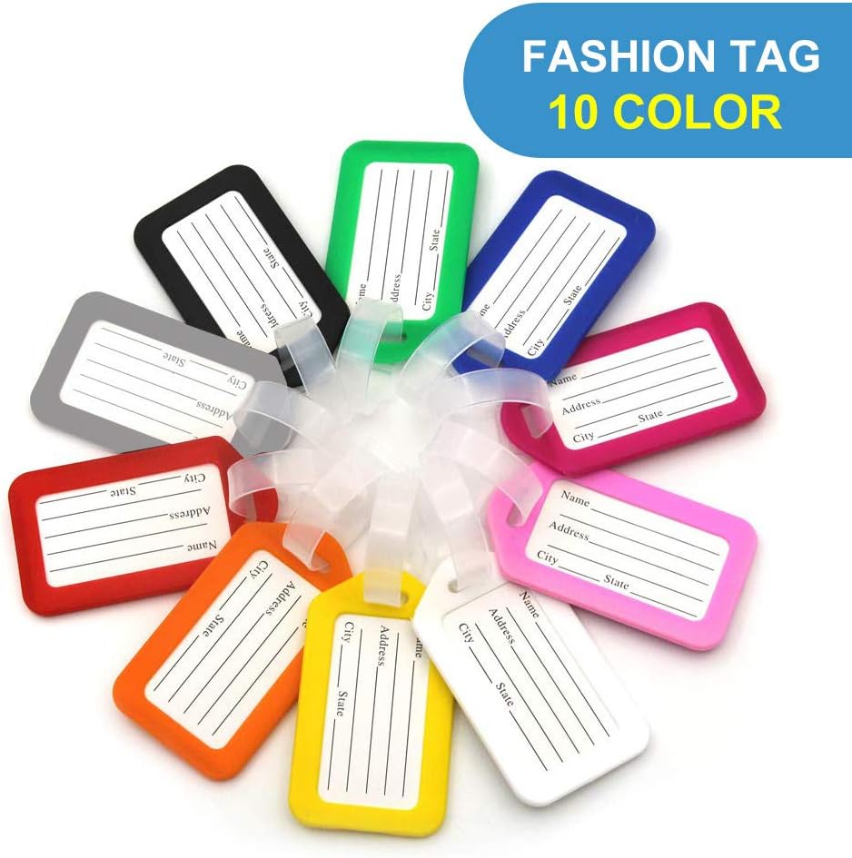 10 Pcs Luggage Tags, 3.4x1.9 Inches Plastic Luggage Identifiers with Lanyard, Name Tags Travel Accessories, Waterproof ID Tags Multi-Color Airplane Suitcase Labels: Office Products