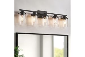 stambord 5 Light Bathroom Vanity Light, Black Bathroom Light Fixtures, Sconces Wall Lighting with Clear Glass Shade, Modern Matte Balck Vanity Lighting fixtures for Bathroom, Bedroom, Hallway