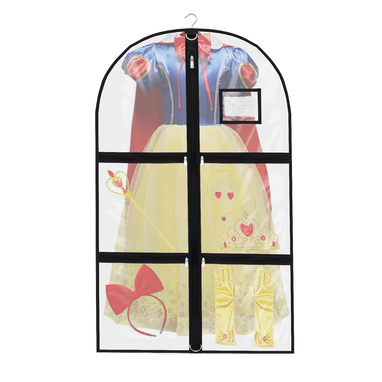 37"Kids Costume Garment Bag with 4 Zipper Pockets, Children's Dance Costume Cover Bag with ID Slot, Foldable Travel Storage Cover Bag, Waterproof Clothes Hanging Cover for Travel Competitions