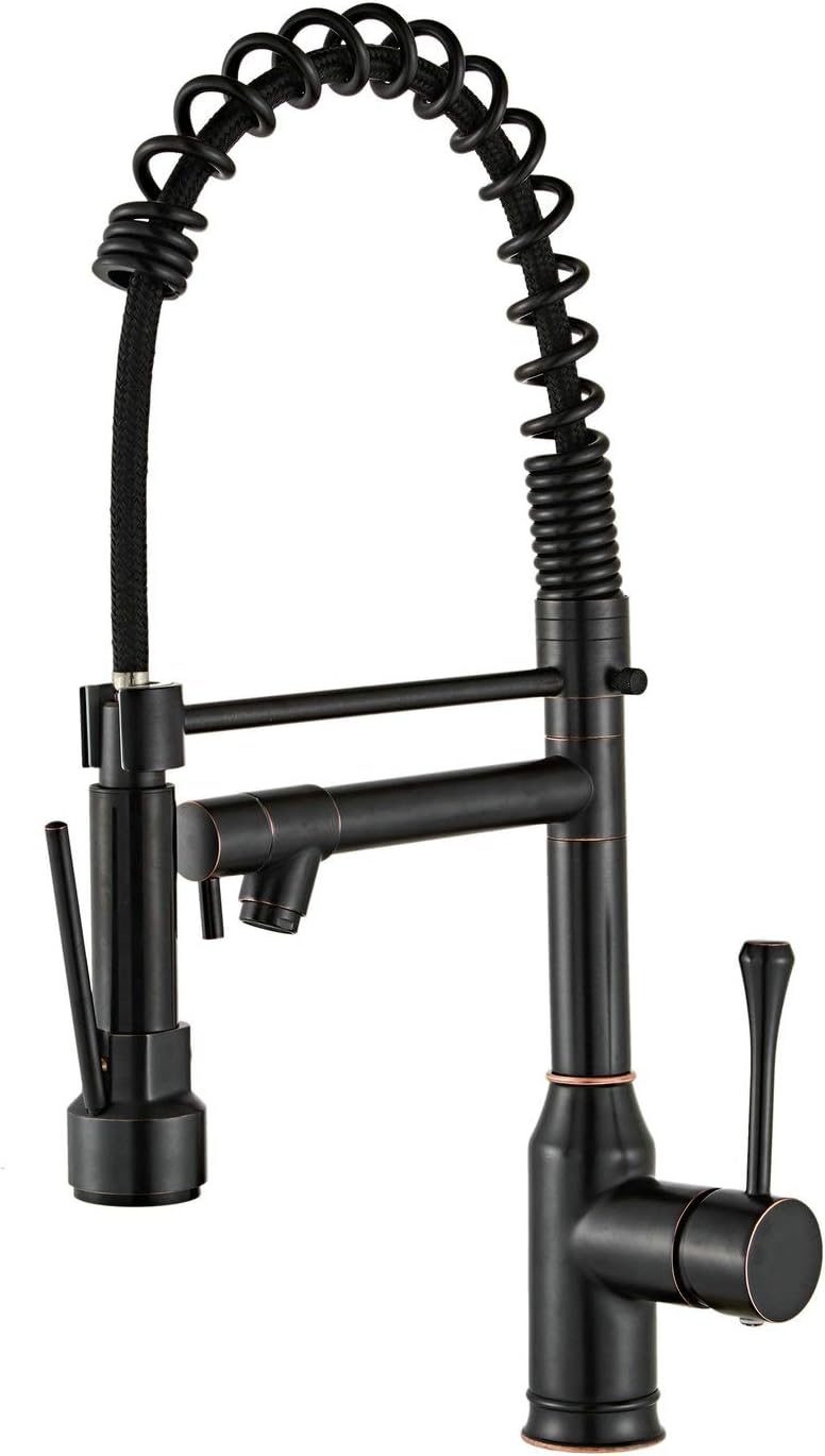 Professional High Arc Kitchen Tap with Swivel Spout,Monobloc Tap Commercial Style with Pull Down Dual Functional Nozzle,Oil Rubbed Bronze