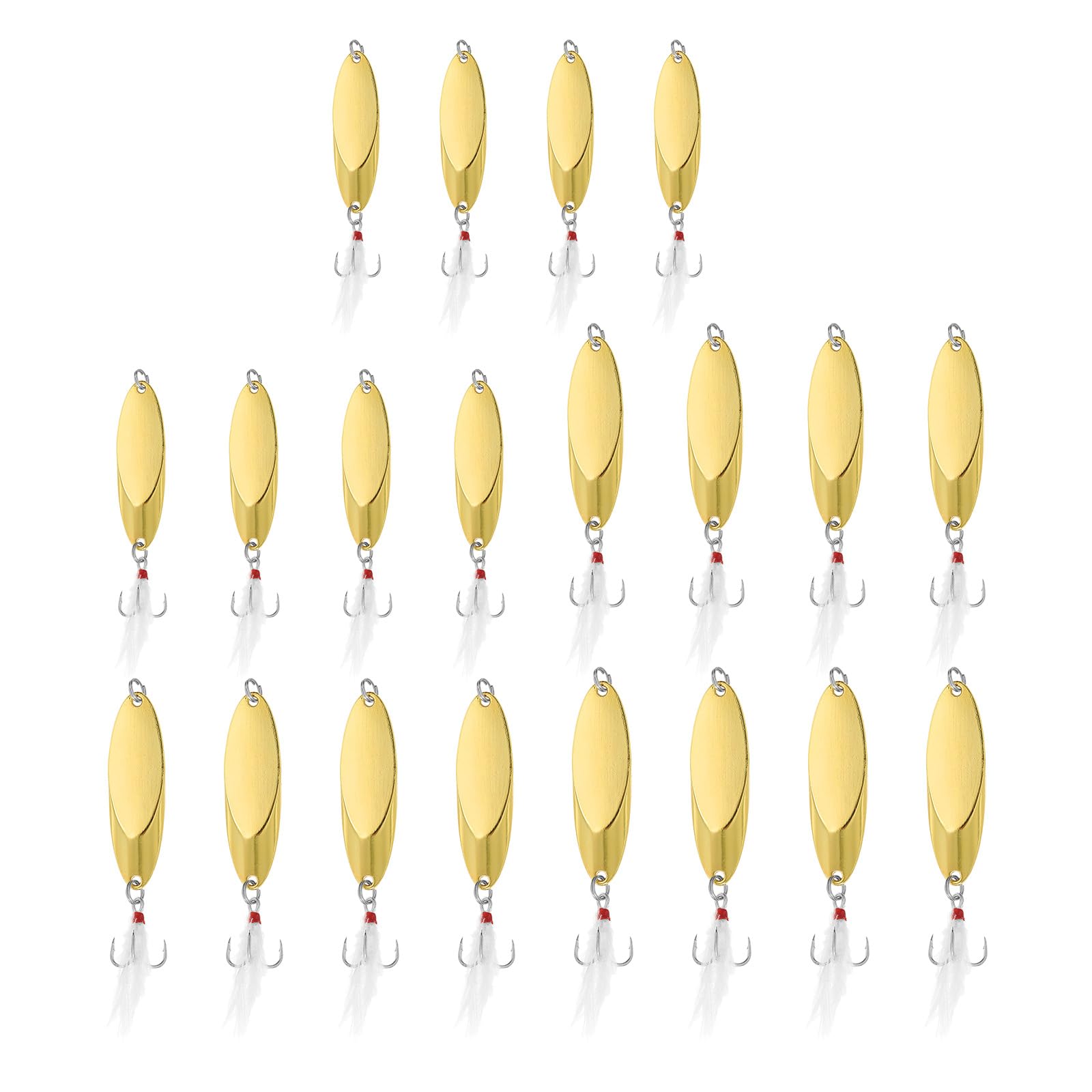 PATIKIL Fishing Spoons 1/4 oz 3/8 oz 1/2 oz 3/5 oz 3/4 oz, Set of 20 Fishing Lures Casting Spoon Treble Hooks Jigs Hard Metal Spinner Baits for Freshwater Saltwater Salmon Bass, Gold Tone