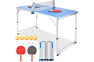 Pinkunn Table Tennis Table Kids Portable Foldable Table Tennis Game Set with 2 Table Tennis Paddles 10 Table Tennis Balls and 1 Net Height Adjustable Compact Storage Fits in Most Closets