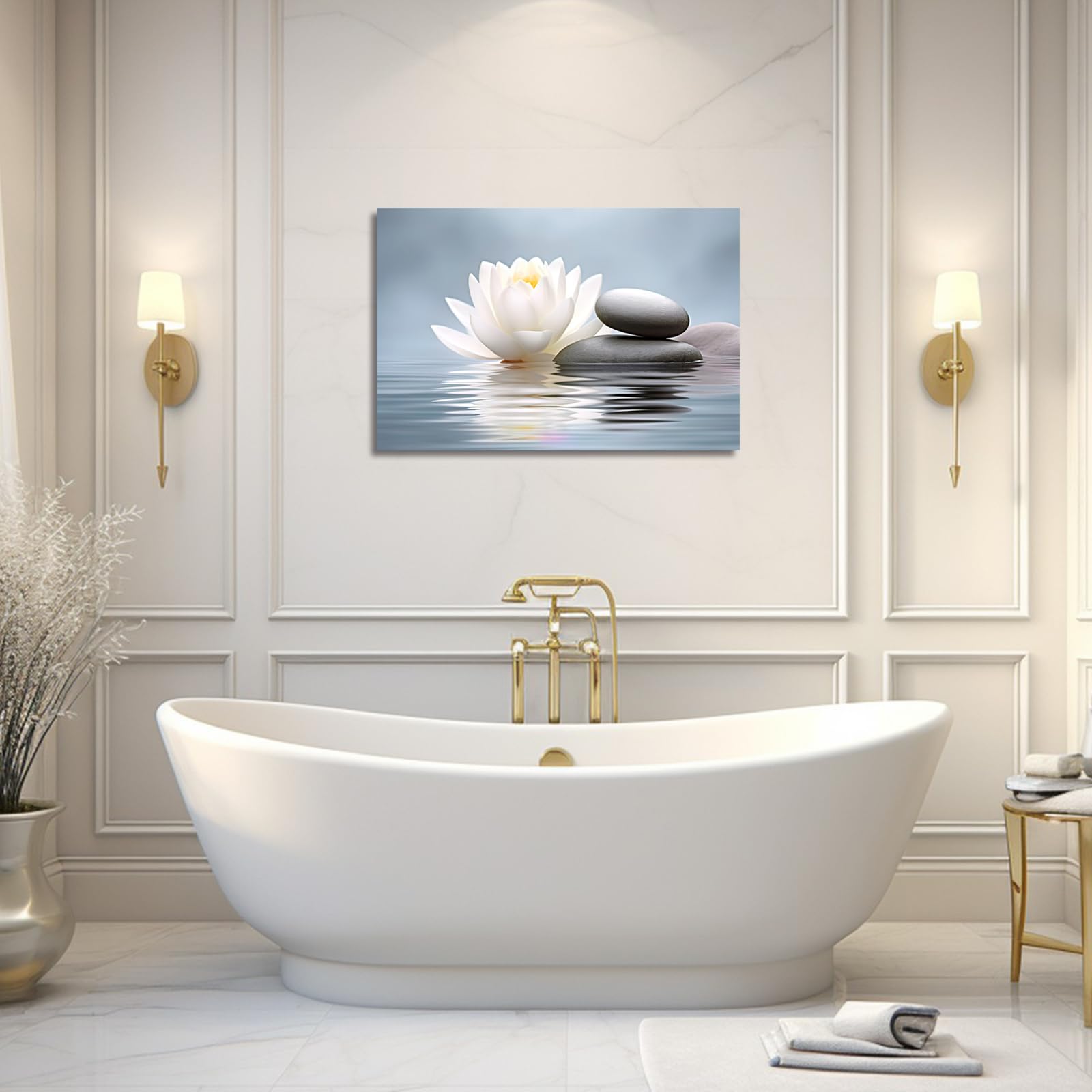 Condition photo showing New/Like New for lzimu zen wall art lotus flowers stones on water pictures water lily canvas prints bathroom decor sp