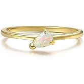 BLOSSOM & HUE Minimalist Opal Stacking Ring Pear Shaped Gold Opal Ring