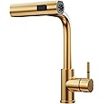 GIMILI Gold Waterfall Kitchen Faucet with Pull Down Sprayer Single Hole Handle Kitchen Sink Faucets Commercial Modern Faucets for Pull Down Sprayer Kitchen Sinks