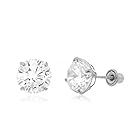 14K White Gold Screwback Earrings Round Cubic Zirconia Studs (GO-1741)