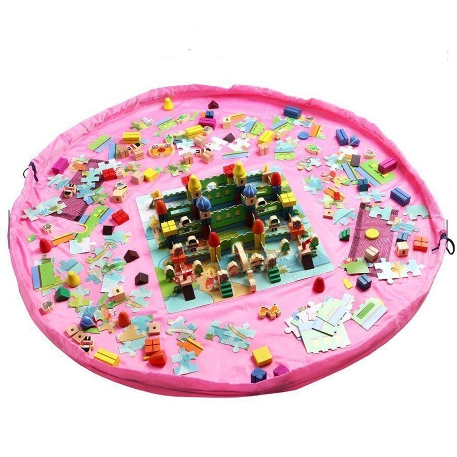 150cm Large Storage Bag Kids Nursery Play Mat Storage Bag For Toys and Lego Portable & Foldable Play Mat (Pink)