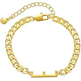 MRSXIA Bracelet for Women Gold Initial Sideways Letter A-Z 5MM Cuban Link Curb Chain 18K Gold Filled Dainty Simple Personalized Alphabet Jewelry Birthday Gift