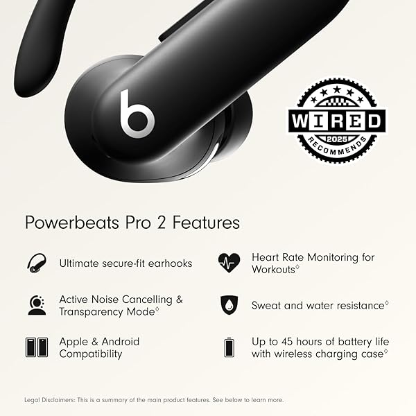 BEATS POWERBEATS PRO 2 WIRELESS BLUETOOTH EARBUDS – NOISE CANCELLING, HEART RATE MONITOR, IPX4, UP TO 45H BATTERY & CHARGING CASE, WORKS WITH APPLE & ANDROID – JET BLACK