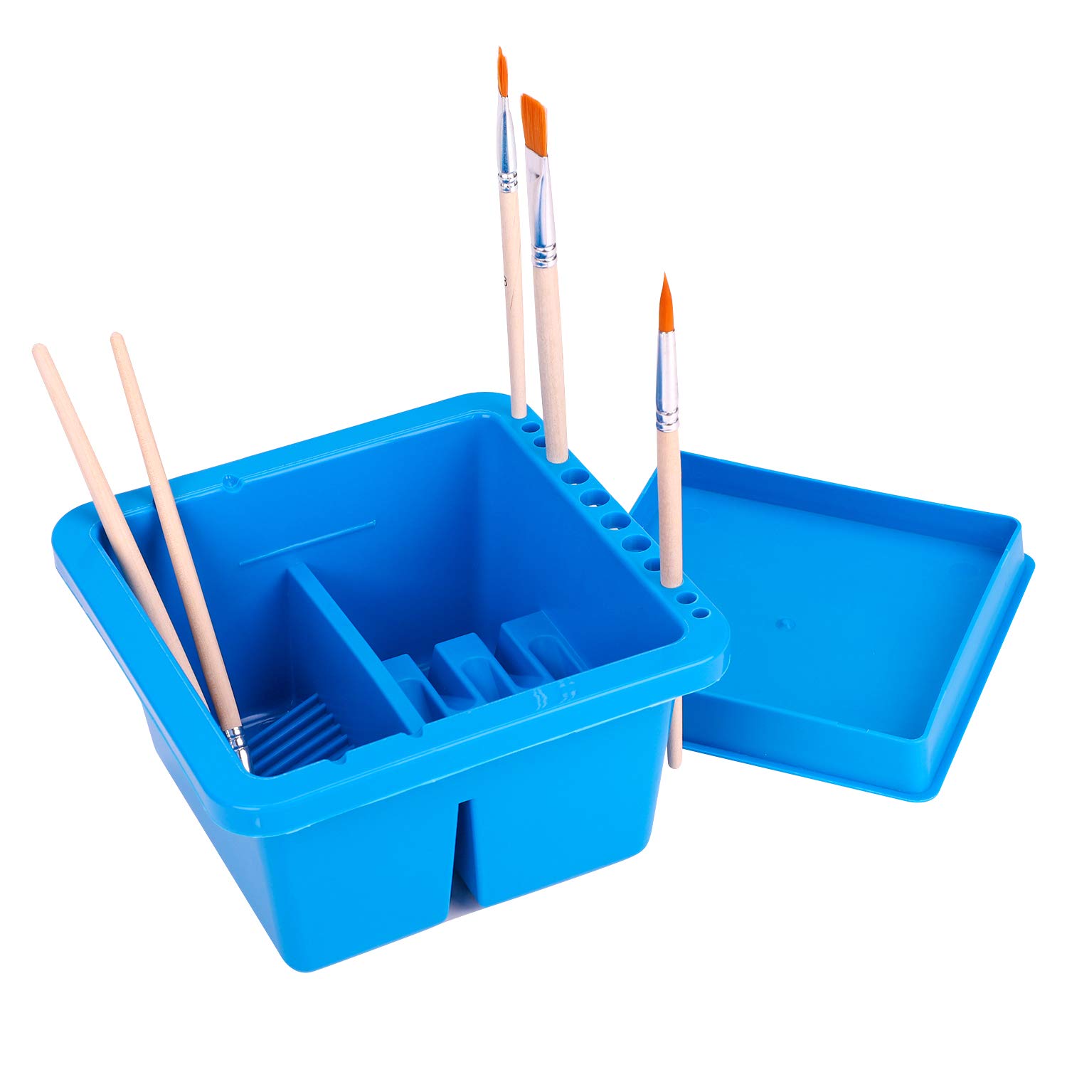 Artist Paint Brush Washer Cleaner Art Brush Washing Pot Plastic Bucket Portable Art Pen Wash Barrel Tub with Lid Palette and 12 Hole Brush Holders for Watercolor Acrylic Oil Painting