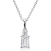 DIAMOND AFFECTION 1/2 Cttw Lab Created Emerald Cut Diamond Necklace for Women Rhodium Plated 925 Sterling Silver Pendant
