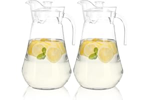 SOUJOY 2 Pack Plastic Pitcher, 2L/68 Oz Clear Iced Water Jug with Lid and Handle, Heat Resistant BPA-Free Tea Pitcher for Lem