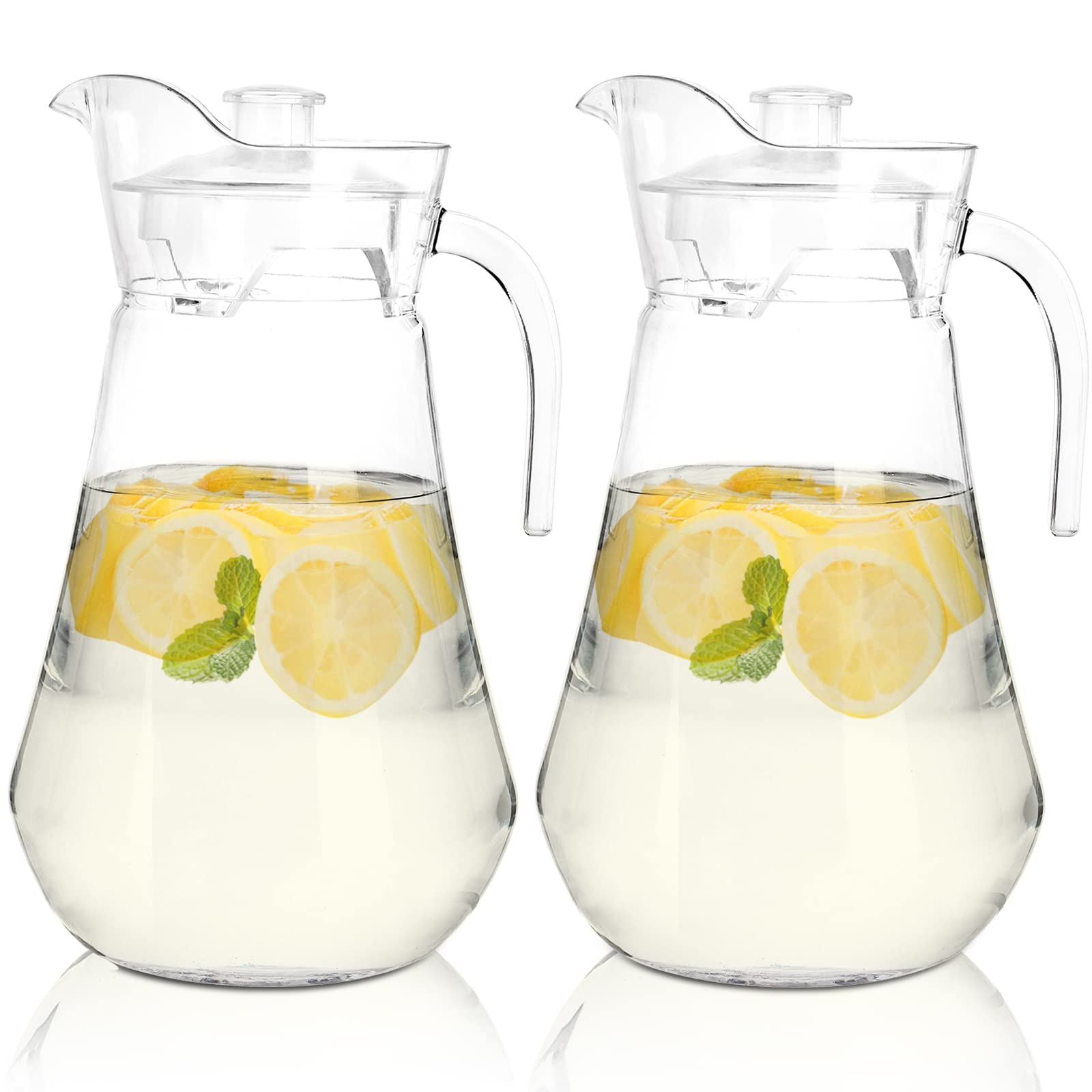 SOUJOY 2 Pack Plastic Pitcher, 2L Clear Iced Water Jug with Lid and Handle, Heat Resistant BPA-Free Tea Pitcher for Lemonade, Juice, Milk, Cold or Hot Beverage