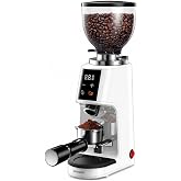 SHARDOR 64mm Flat Burr Coffee Grinder, 100 Settings, Anti-Static, White | Electric Bean Grinding, All-Metal Chamber, Portafilter Holder,Precision Timer, LED Display, 260W, Silicone Bellows, 120V Only