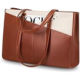 LOVEVOOK Laptop Bag for Women 15.6 Inch Tote Bags Waterproof Leather Briefcase Computer Women Business Office Work Bag,Brown-White
